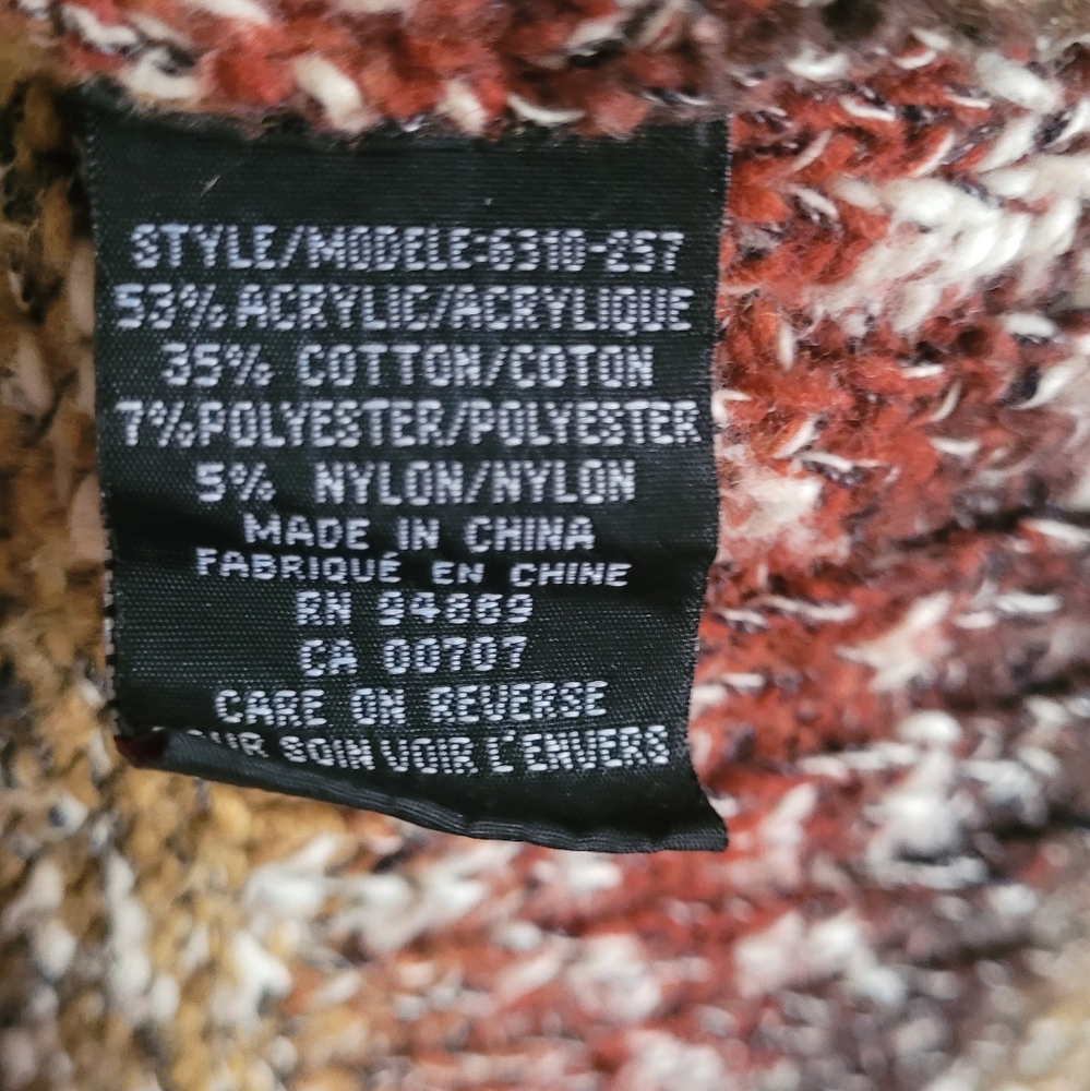 Tribal chunky roll neck oversized pullover sweater Women's XL warm colors - Picture 4 of 8